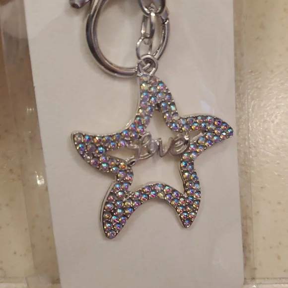 Star 'Love' Keychain with Iridescent Rhinestones New - Picture 3 of 4